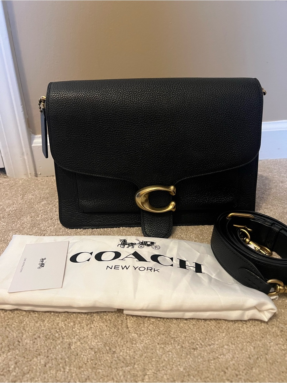 Coach Tabby 30 Black Pebbled Leather Crossbody with Gold 'C' Clasp. (Original)